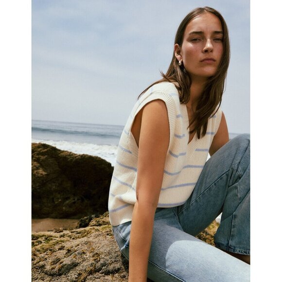 REFORMATION Janey Cotton Sweater Vest in Pablo Stripe Size Small - Picture 9 of 9